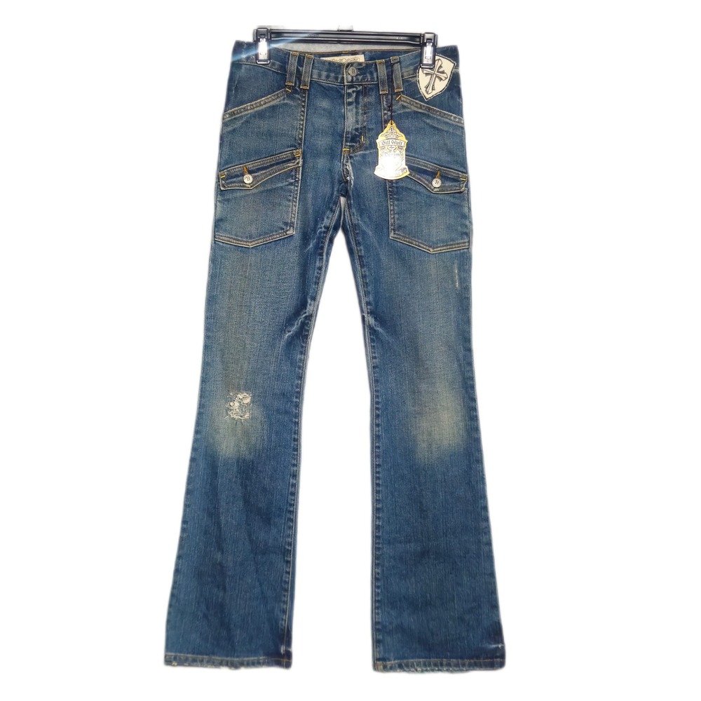 Bill Wall Leather Denim Jeans Womens 26 Blue Bootcut Cross Patch Malibu USA NWT*